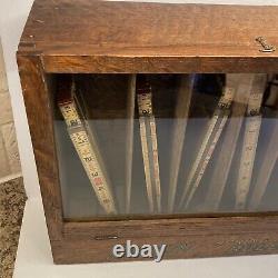 Antique Lufkin Spring Joint Rules Oak Store Countertop Display Case Cabinet