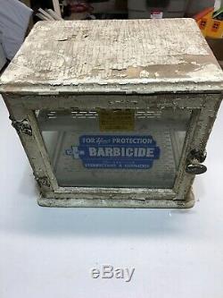Antique Medical Cabinet Barber Shop Barbicide Wooded Dr Office Rare Vintage
