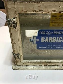 Antique Medical Cabinet Barber Shop Barbicide Wooded Dr Office Rare Vintage