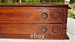 Antique Original Country Store Wood Counter Top Spool Cabinet 2 Drawer