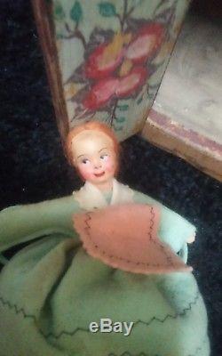 Antique Original Wooden Display Doll Case and. Matching Doll