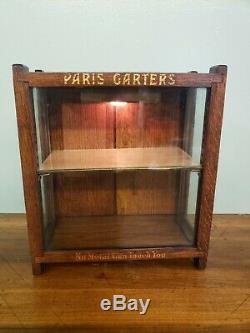 Antique Paris Garters Lighted Wood Glass General Store Display Case Haberdashery
