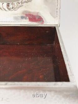 Antique Pewter Danish Dresser Box Hand Hammered Wood Lined Embossed Hallmarked