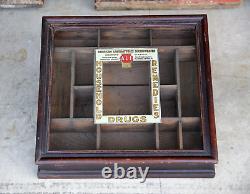 Antique Pharmacy Drug Store Glass Display Case Wood Apothecary Cabinet Vintage