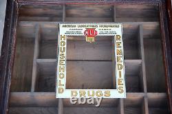 Antique Pharmacy Drug Store Glass Display Case Wood Apothecary Cabinet Vintage