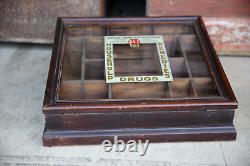 Antique Pharmacy Drug Store Glass Display Case Wood Apothecary Cabinet Vintage