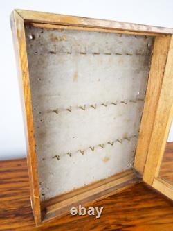 Antique Pine Wooden Ships Key Box Cabinet Glass Front 36 Keys Edinburgh Castle