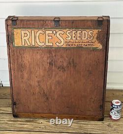 Antique Rice's Seeds Advertising Dovetailed Wood Display Store Case Cabinet