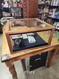 Antique Store Counter Display Case Glass Wood Felt Lined Sliding Glass Doors