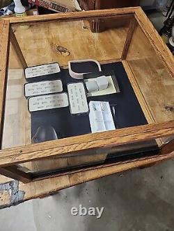 Antique Store Counter Display Case Glass Wood Felt Lined Sliding Glass Doors