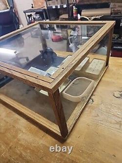 Antique Store Counter Display Case Glass Wood Felt Lined Sliding Glass Doors