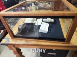 Antique Store Counter Display Case Glass Wood Felt Lined Sliding Glass Doors