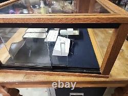 Antique Store Counter Display Case Glass Wood Felt Lined Sliding Glass Doors