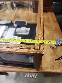Antique Store Counter Display Case Glass Wood Felt Lined Sliding Glass Doors