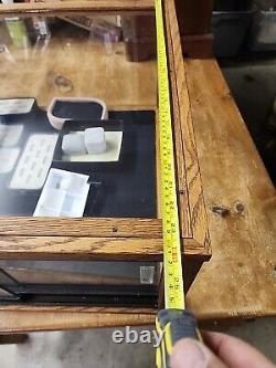 Antique Store Counter Display Case Glass Wood Felt Lined Sliding Glass Doors