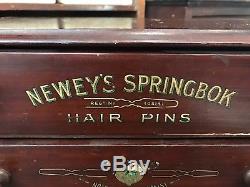Antique Store Counter Drawer Display Cabinet Wood Newey's Springbox Hair Pins
