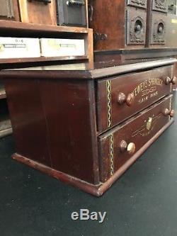 Antique Store Counter Drawer Display Cabinet Wood Newey's Springbox Hair Pins