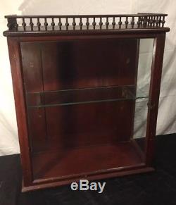 Antique Store Display Showcase Wood Brass Brackets /Glass Shelve