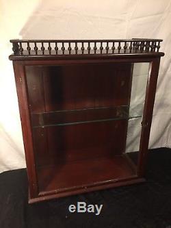 Antique Store Display Showcase Wood Brass Brackets /Glass Shelve