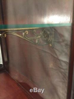 Antique Store Display Showcase Wood Brass Brackets /Glass Shelve