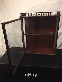 Antique Store Display Showcase Wood Brass Brackets /Glass Shelve