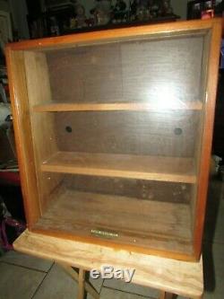 Antique Table Top Wood Display Case Slant Glass Front 3 Shelves York Cutlery