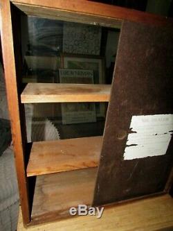 Antique Table Top Wood Display Case Slant Glass Front 3 Shelves York Cutlery