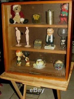 Antique Table Top Wood Display Case Slant Glass Front 3 Shelves York Cutlery