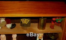 Antique Table Top Wood Display Case Slant Glass Front 3 Shelves York Cutlery