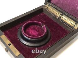 Antique Victorian Brown Wooden Wood Pocket Watch Jewelry Box Push Button