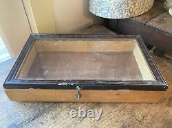 Antique Vintage Grain painted Wooden Glass Top display case Box