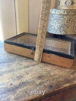 Antique Vintage Grain painted Wooden Glass Top display case Box