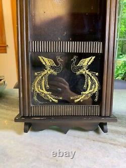 Antique Vintage Wood Wooden Glass Wall Hung Display Case Shadow Box Peacocks