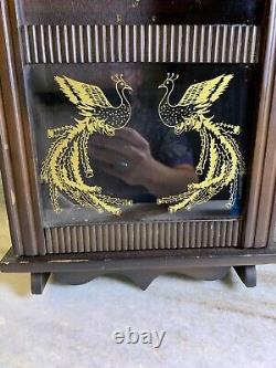 Antique Vintage Wood Wooden Glass Wall Hung Display Case Shadow Box Peacocks