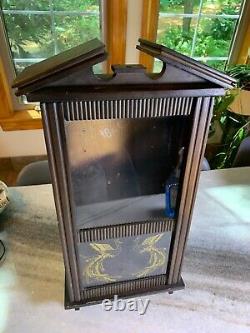 Antique Vintage Wood Wooden Glass Wall Hung Display Case Shadow Box Peacocks