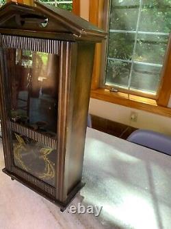 Antique Vintage Wood Wooden Glass Wall Hung Display Case Shadow Box Peacocks