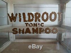 Antique WILDROOT TONIC SHAMPOO Wood & Glass Barber Shop, Store Display Cabinet