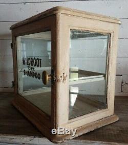 Antique WILDROOT TONIC SHAMPOO Wood & Glass Barber Shop, Store Display Cabinet