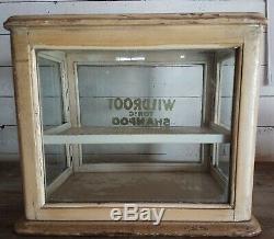 Antique WILDROOT TONIC SHAMPOO Wood & Glass Barber Shop, Store Display Cabinet