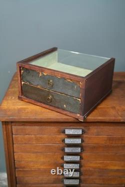 Antique Wood Glass Counter Display Case Jewelry Box Watches Vintage Cabinet