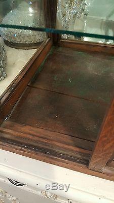 Antique Wood Glass Display Case Apothecary Tobacconist Watchmaker Slant Front