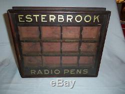 Antique Wood & Glass Display Case ESTERBROOK RADIO PENS 11.5x13.5 Store Fixture