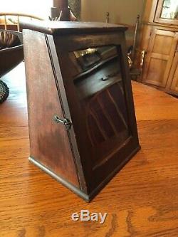 Antique Wood & Glass Small Desk Top / Counter Top Display Cabinet- Rare