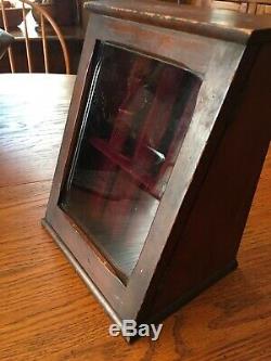 Antique Wood & Glass Small Desk Top / Counter Top Display Cabinet- Rare