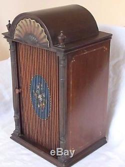 Antique Wood Roll Door Dresser Display Case Clock Old Estate Finial Shell