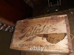 Antique Wood WOODEN BLATZ BEER CRATE Box WITH HINGED LID