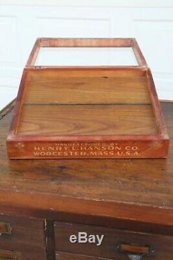 Antique Wood and Glass Display Case Henry L Hanson Co tool bit pocket knives etc