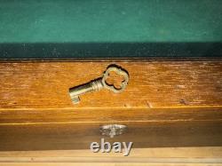 Antique Wooden Display Case Hing Glass Lid Green Felt Showcase Shadow Curio Box