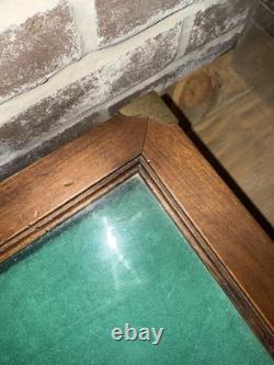 Antique Wooden Display Case Hing Glass Lid Green Felt Showcase Shadow Curio Box