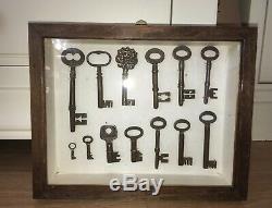 Antique Wooden & Glass Display Storage Case Mounted Edwardian Victorian Keys